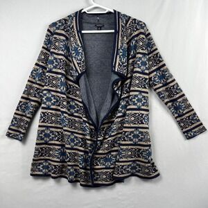 Lucky Brand Cardigan Sweater Womens M Blue Southwestern Geometric Open Front